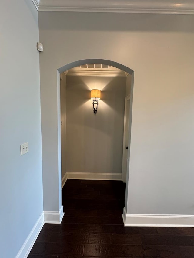 5029 Falling Spgs, Valdosta, GA 31602 - hallway with arched walkways, wood-type flooring, and ornamental molding