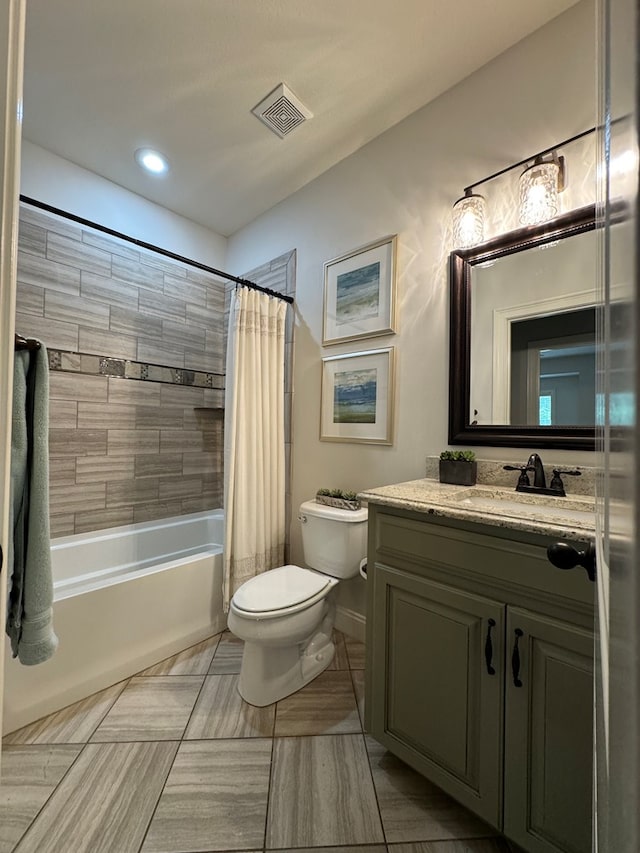 5029 Falling Spgs, Valdosta, GA 31602 - bathroom with vanity, shower / tub combo with curtain, tile patterned flooring, and recessed lighting