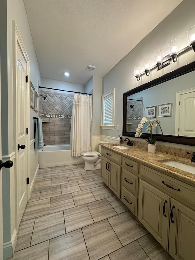 5029 Falling Spgs, Valdosta, GA 31602 - bathroom featuring double vanity, shower / tub combo with curtain, and recessed lighting