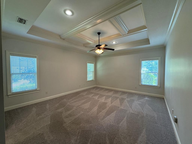 5029 Falling Spgs, Valdosta, GA 31602 - carpeted empty room with plenty of natural light, crown molding, ceiling fan, coffered ceiling, and beamed ceiling