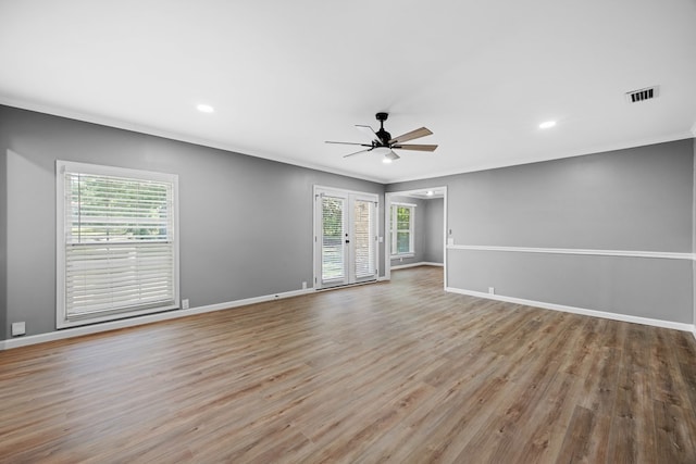 4848 Lori St, Valdosta, GA 31605 - spare room featuring ornamental molding, a ceiling fan, baseboards, wood finished floors, and recessed lighting