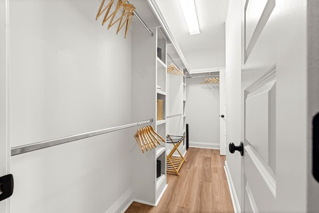 walk in closet with wood finished floors