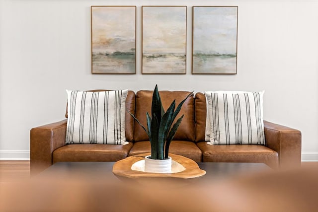 living area featuring baseboards