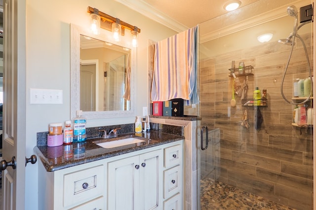 3908 Crusader Ct, Valdosta, GA 31605 - full bathroom with a stall shower, crown molding, and vanity