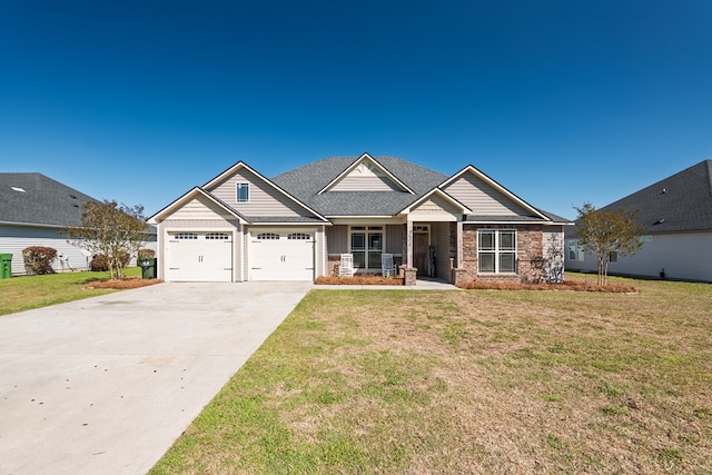 3908 Crusader Ct, Valdosta, GA 31605 - craftsman-style home with a garage, concrete driveway, a front yard, board and batten siding, and covered porch