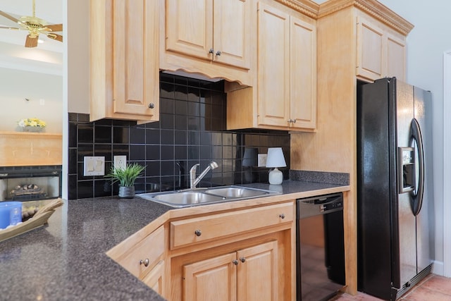 3532 Victoria Dr, Valdosta, GA 31602 - kitchen featuring black appliances, light brown cabinets, and tasteful backsplash