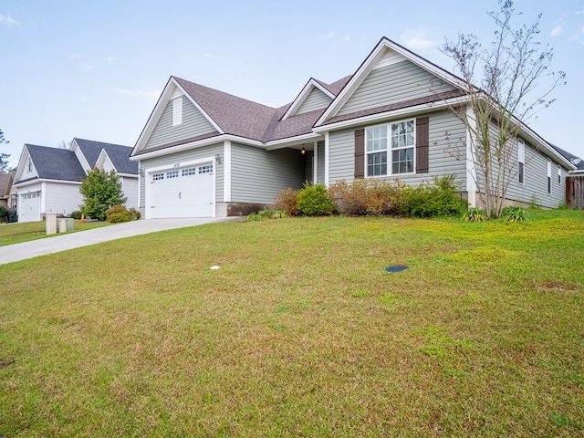 view of front of home featuring an attached garage, a front lawn, and concrete driveway