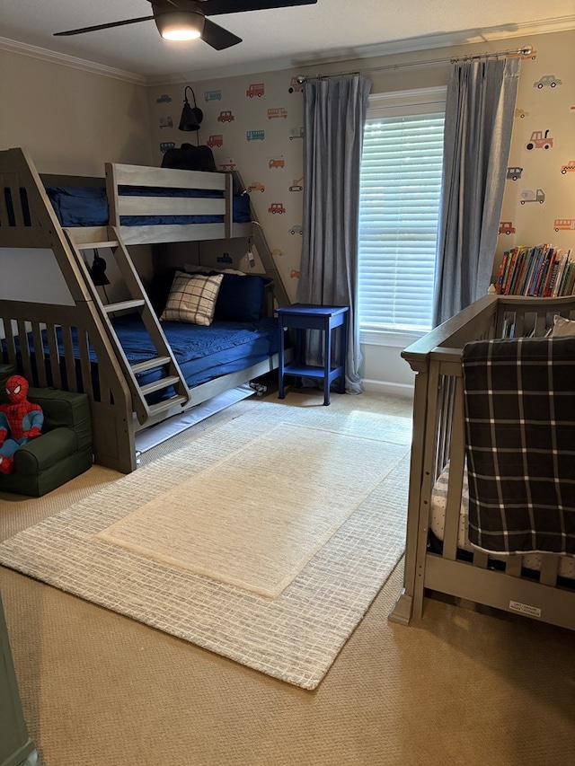 2406 Winding Way, Valdosta, GA 31602 - carpeted bedroom featuring ornamental molding and ceiling fan