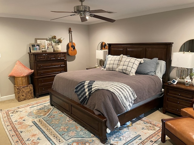 2406 Winding Way, Valdosta, GA 31602 - bedroom featuring light colored carpet, crown molding, and a ceiling fan