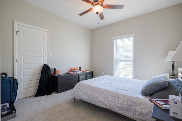 bedroom featuring carpet floors and ceiling fan