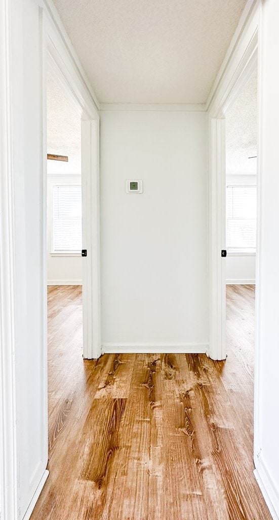 hall with light hardwood / wood-style flooring