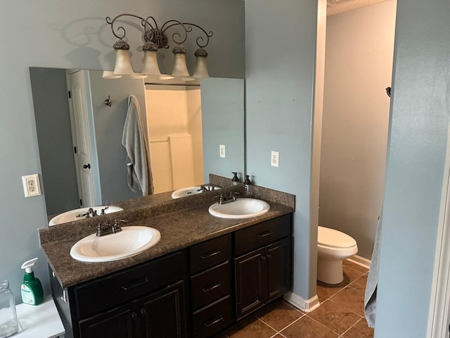 bathroom with vanity, tile patterned floors, and toilet