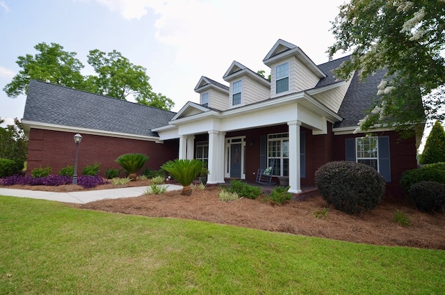 3854 Orchard Way, Valdosta, GA 31605 - view of front facade with a porch, a front lawn, roof with shingles, and brick siding