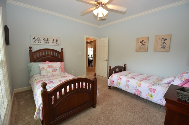 3854 Orchard Way, Valdosta, GA 31605 - carpeted bedroom with crown molding, multiple windows, baseboards, and a ceiling fan