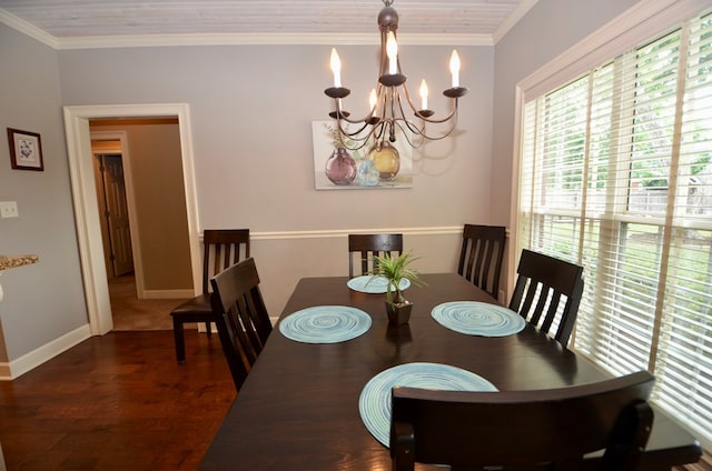 3854 Orchard Way, Valdosta, GA 31605 - dining space featuring a chandelier, wood finished floors, baseboards, and ornamental molding