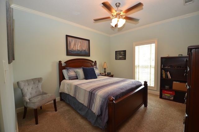 3854 Orchard Way, Valdosta, GA 31605 - bedroom with carpet floors, crown molding, baseboards, and ceiling fan