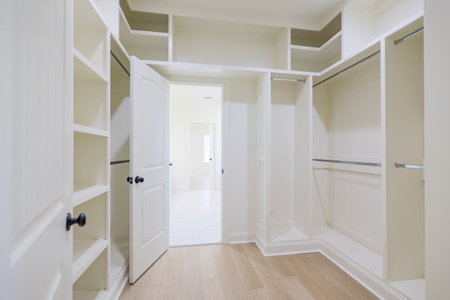 spacious closet featuring light wood-style flooring