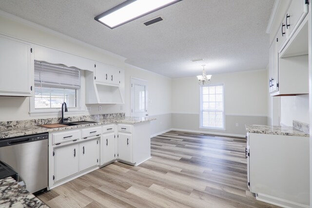 kitchen with white cabinets, stainless steel dishwasher, a healthy amount of sunlight, and sink