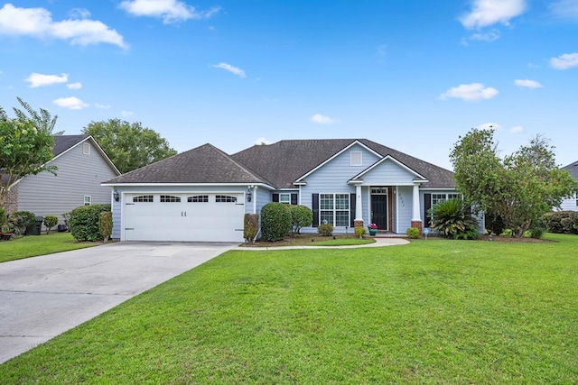 5221 Carys Brook Dr, Hahira, GA 31632 - ranch-style home with an attached garage, driveway, a front lawn, and roof with shingles