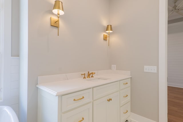 bathroom featuring vanity and wood-type flooring