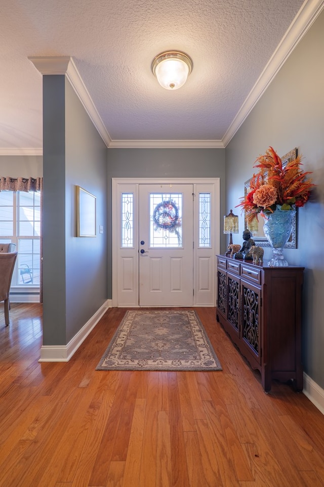 entrance foyer with a textured ceiling, light hardwood / wood-style floors, and a healthy amount of sunlight