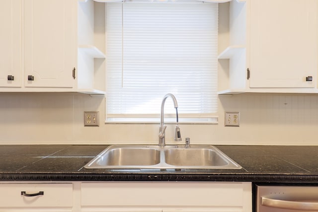 kitchen featuring white cabinetry, dishwasher, and sink