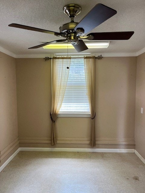 5054 Hammock Trl, Lake Park, GA 31636 - unfurnished room with ceiling fan, a textured ceiling, baseboards, and crown molding