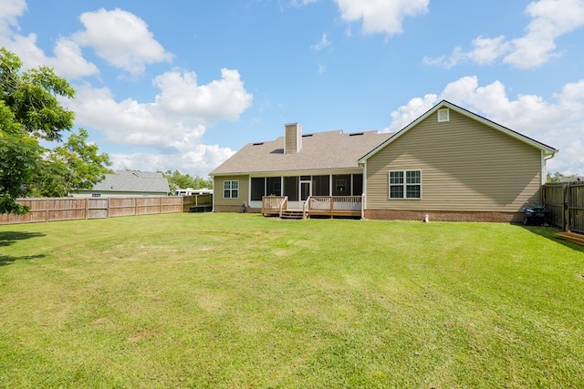 247 Harlee Ln, Ray City, GA 31645 - back of house with a sunroom, a fenced backyard, and a chimney