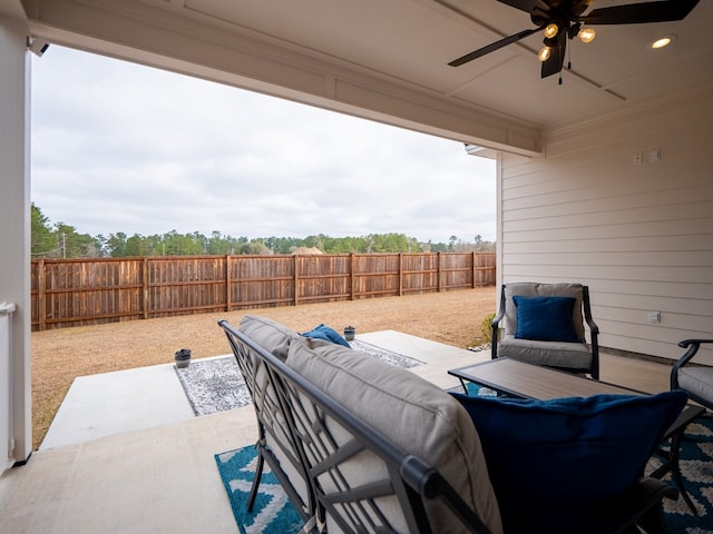 view of patio with ceiling fan