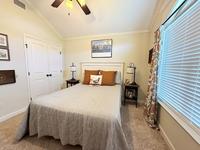 4172 Bright Crk, Hahira, GA 31632 - bedroom featuring vaulted ceiling, carpet floors, a closet, ornamental molding, and multiple windows