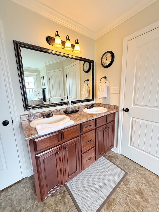 4172 Bright Crk, Hahira, GA 31632 - bathroom with double vanity, ornamental molding, and tile patterned floors