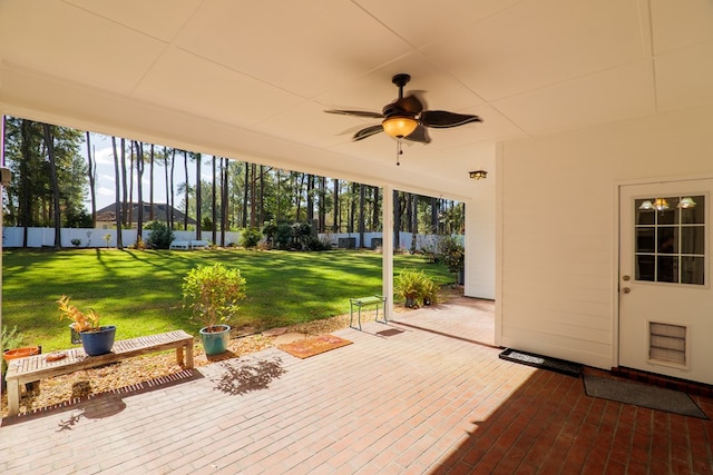 view of patio / terrace featuring ceiling fan