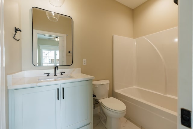 4856 Brown Cat Cir, Hahira, GA 31632 - bathroom featuring vanity, ceiling fan, and shower / tub combination