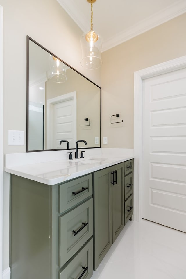 4856 Brown Cat Cir, Hahira, GA 31632 - bathroom featuring crown molding, vanity, and tile patterned flooring