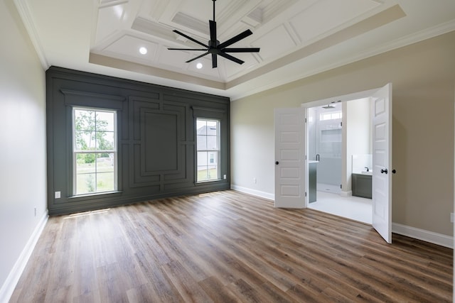 4856 Brown Cat Cir, Hahira, GA 31632 - entrance foyer with ornamental molding, coffered ceiling, healthy amount of natural light, a ceiling fan, and dark wood-style floors