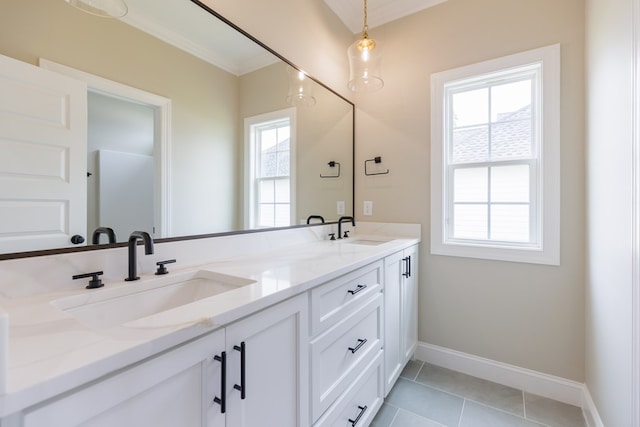 4856 Brown Cat Cir, Hahira, GA 31632 - full bath with double vanity, ornamental molding, and tile patterned floors