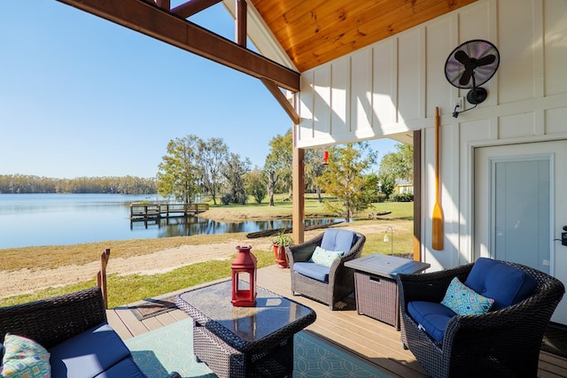 view of patio / terrace featuring a deck with water view