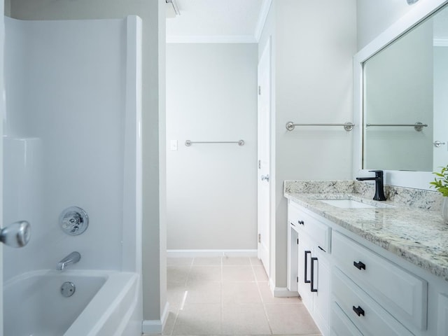 3875 Studstill Rd, Valdosta, GA 31605 - full bathroom with crown molding, vanity, baseboards, bathing tub / shower combination, and tile patterned floors