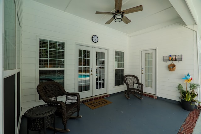 view of patio / terrace featuring french doors and ceiling fan