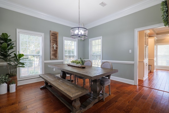 dining space with plenty of natural light and dark hardwood / wood-style floors