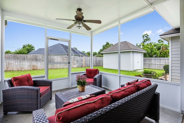 4740 Amelia Cir, Hahira, GA 31632 - sunroom / solarium with a ceiling fan and outdoor lounge area
