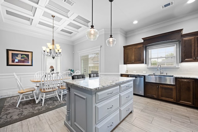 4740 Amelia Cir, Hahira, GA 31632 - kitchen with dishwasher, a sink, plenty of natural light, a chandelier, and crown molding