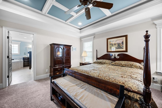 4740 Amelia Cir, Hahira, GA 31632 - bedroom featuring ornamental molding, light colored carpet, a ceiling fan, baseboards, and recessed lighting
