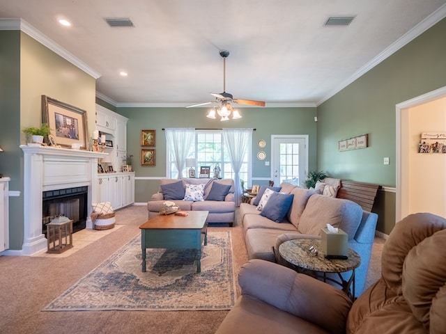 2951 Findley Chase, Valdosta, GA 31605 - living area with light colored carpet, crown molding, and visible vents