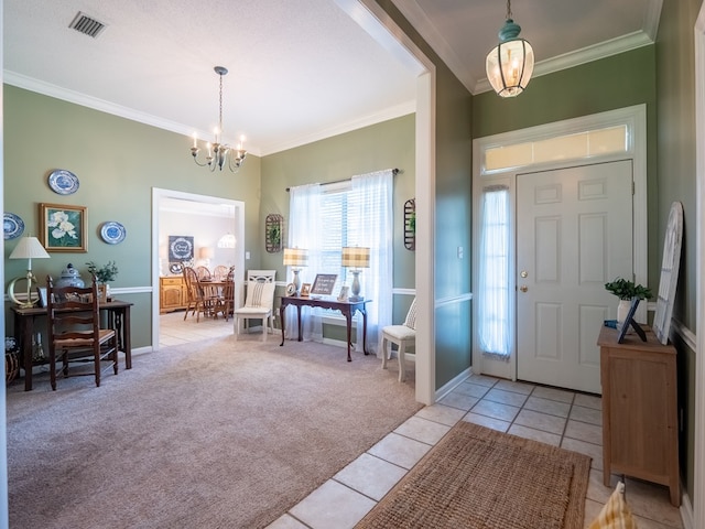 2951 Findley Chase, Valdosta, GA 31605 - foyer with a notable chandelier, crown molding, light tile patterned flooring, and visible vents