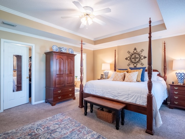2951 Findley Chase, Valdosta, GA 31605 - bedroom with ceiling fan, light colored carpet, baseboards, ornamental molding, and visible vents