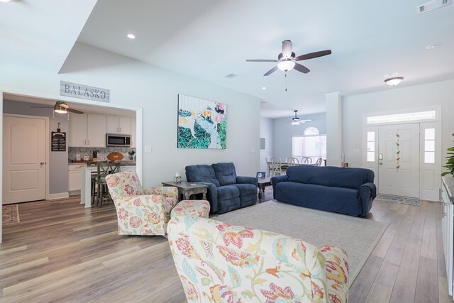 4604 Rustic Ridge Rd, Valdosta, GA 31602 - living area with ceiling fan, healthy amount of natural light, light wood-style floors, and recessed lighting