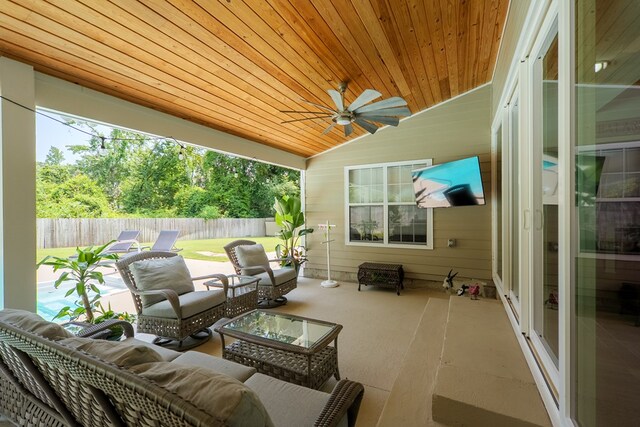 4604 Rustic Ridge Rd, Valdosta, GA 31602 - fenced backyard with ceiling fan, a patio, and an outdoor hangout area