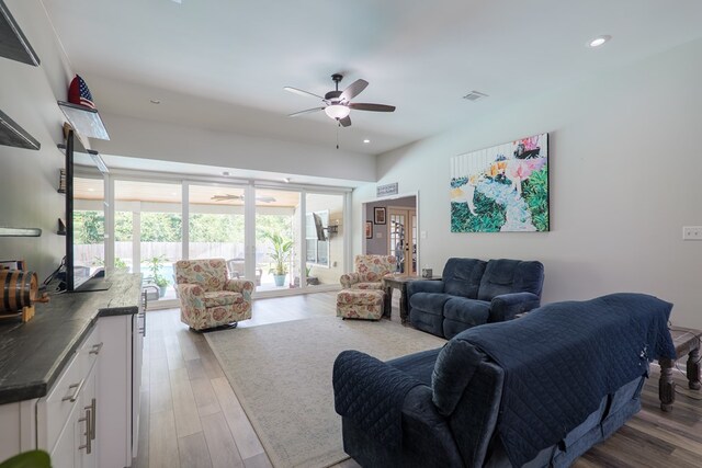 4604 Rustic Ridge Rd, Valdosta, GA 31602 - living room with a ceiling fan, wood finished floors, and recessed lighting