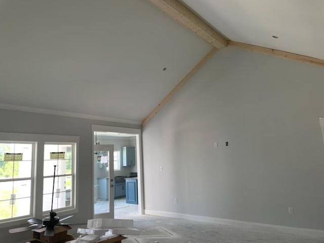 3864 Lu Ln, Hahira, GA 31632 - unfurnished room featuring baseboards and vaulted ceiling with beams